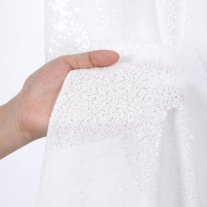 B-COOL White Sequin Backdrop Curtains 2 Packs Sparkle Backdrop White 5ftx8ft Fabric Glitter Photography Drapes for Party Baby Shower Wedding Birthday Decoration