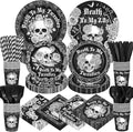 450 Pcs Death to My 20s Tableware Set Black White 30th Birthday Party Decorations Rip to My 20s Paper Plates Napkins Cups Cutlery Straws for Funeral Youth Birthday Supplies, Serves 50