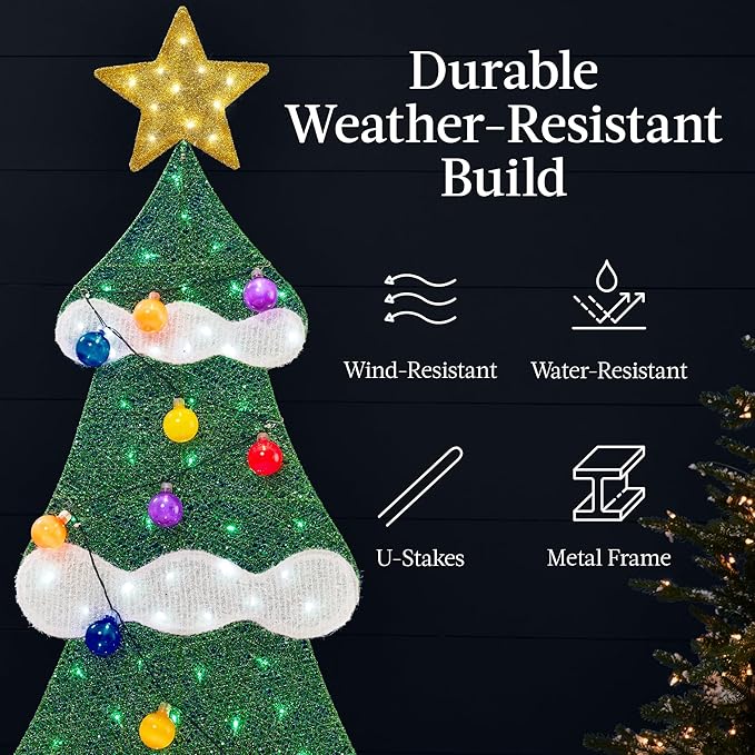 Best Choice Products 6ft Lighted 2D Christmas Tree Outdoor Décor, Large Holiday Yard Decoration w/ 170 Twinkling LED Lights, Storage Bag - Multicolor
