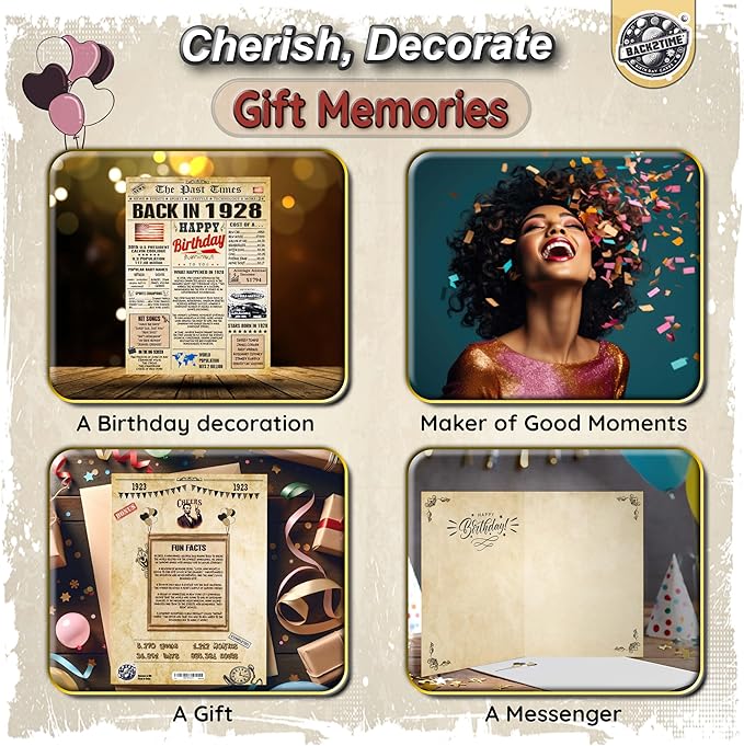 98th Birthday Card for Women Men- Back In 1928 Card - 98th HAPPY BIRTHDAY cards for Him Her - Vintage 98th birthday gifts JUMBO size 98th birthday decorations for husband wife - gift for 98 year old