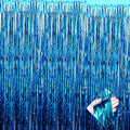 4 Pack Lake Blue Foil Fringe Curtain Backdrop, 3.2Ft x 9.8Ft Metallic Tinsel Foil Fringe Streamers Curtains for Party, Photo Booth Props, Birthday, Wedding, Christmas Party Decoration Supplies