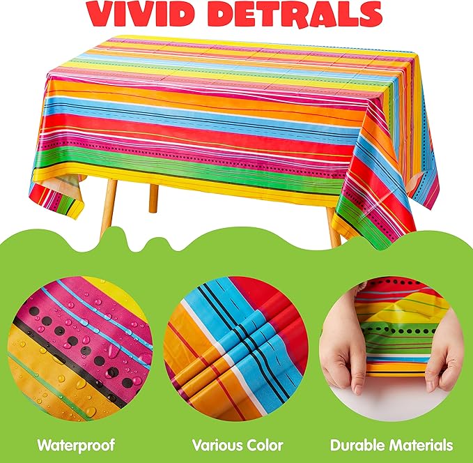 JOYIN 4 pcs Cinco De Mayo Printed Plastic Tablecover for Fiesta Decor, Muti-Colored (54 x 108 INCHES) Tablecloth for Fiesta Decorations, Taco Night, Birthday, and Mexican Themed Party