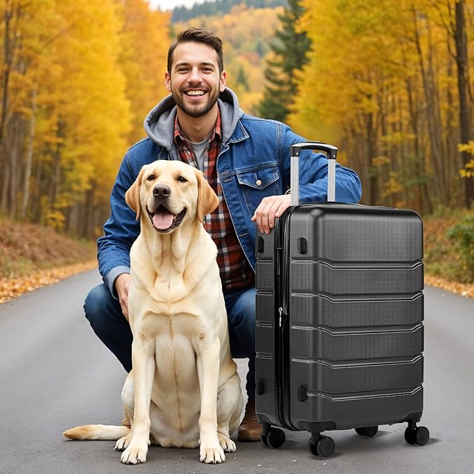 Simple Deluxe 28 Inch Expandable Hardside Carry On with Spinner Wheels & TSA Lock, ABS Hard Shell Lightweight Rolling Luggage Suitcase, Black