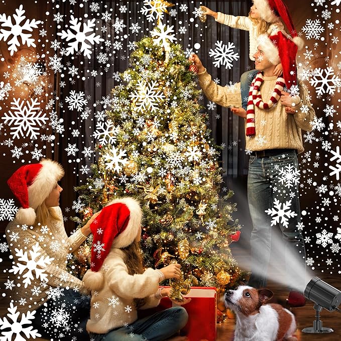Christmas Projector Lights Outdoor, GUSODOR Dynamic Snowflake Projector IP65 Waterproof Snow Projection Lights for Indoor Outdoor Christmas Decoration, Holiday, Wedding, Yard Decor
