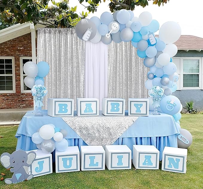 B-COOL Silver Sequin Backdrop Curtains 2 Panels 2ftx8ft Birthday Sequin Curtain for Background Silver Drapes for Birthday Party Baby Shower Photography Decorations