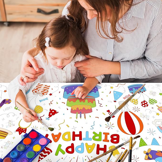 Childom 1 Pack Birthday Coloring Tablecloth Disposable Birthday Tablecloths 30x72 Inch Coloring Table Cloth Paper Tablecloth Rectangle Table Cover