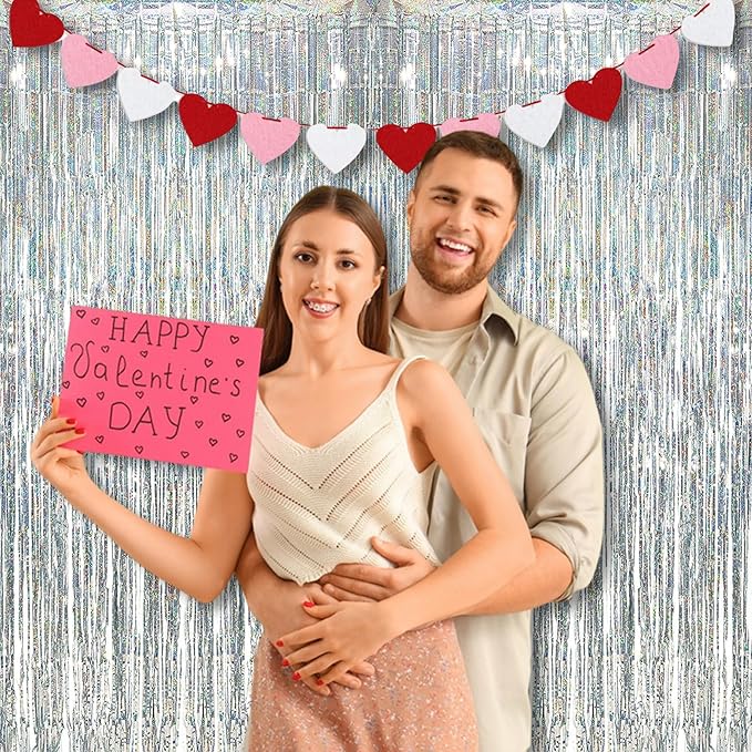 BRAVESHINE Silver Streamers Party Backdrop - 2Pcs 3.2x8.2ft Tinsel Foil Fringe Curtain for Birthday/Graduation/Prom/Bachelorette/Anniversary/Engagement/Bridal Shower/Dance Ball/Snowflake Decorations