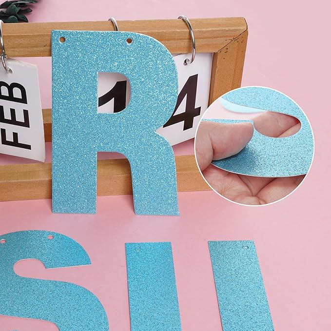 DIY Banner Kit with Letters Glitter Letters Champagne Light Blue Birthday Graduation Banner Custom Party Hanging Banner for Graduation Wedding Party Baby Shower Decoration (Light Blue)
