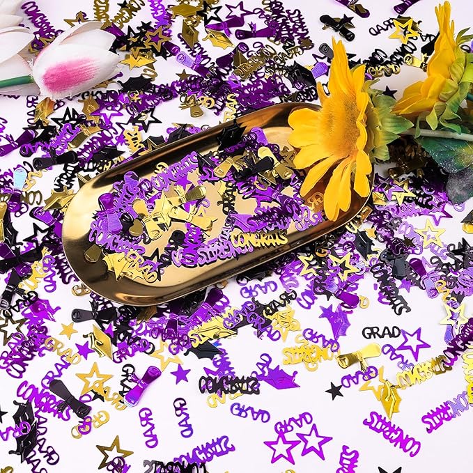 Purple Gold and Black Graduation Confetti 2026, 1000 Pcs Congrats Grad Confetti Class of 2026 Party Table Centerpiece for 2026 Graduation Party Decorations