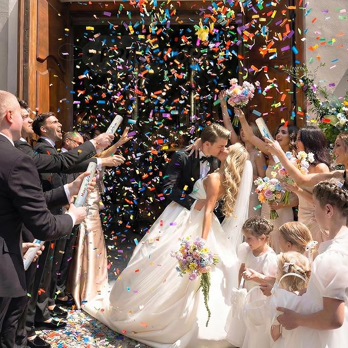 PrimePure Confetti Cannon Party Poppers - Biodegradable Multicolor Rectangular Confetti Poppers - 6 Pack - Party Cannon Shooters Gun for Wedding, Birthdays, Celebrations