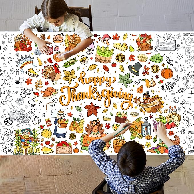 BCCSNNM Thanksgiving Giant Coloring Poster,Thanksgiving Crafts Paper Tablecloth DIY Drawing Blank Tablecover for Home Activity Party Supplies 31.5 x 72 Inch