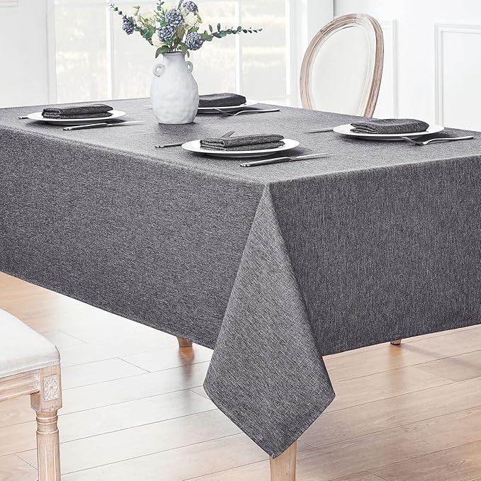 Rectangle Tablecloth Linen Textured Waterproof & Stain Resistant Table Cloth Wrinkle Free Decorative Fabric Farmhouse Table Cover for Dining/Party/Buffet/Wedding, 60 x 104 Inch, Dark Grey