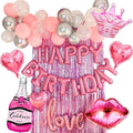 Vidal Crafts Pink Birthday Decorations – 71-Piece Happy Birthday Decorations with Latex, Foil & Confetti Balloons, Happy Birthday Banner & Foil Fringe Curtains for Fun Birthday Parties