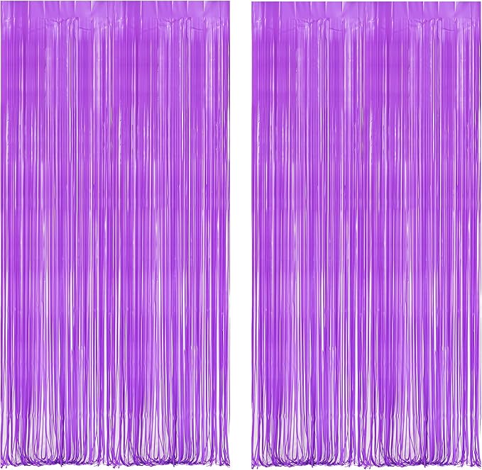 BRAVESHINE Tinsel Photo Backdrop Curtains - 2Pcs 3.2x8.2ft Pastel Purple Fringe Streamer for Easter/Valentines/Hunters/Anniversary/Birthday/Bachelorette/Engagement/Mermaid/Butterfly Party Decorations