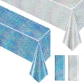 Sparkling Holographic Laser Tablecloth - Shimmering, Waterproof, Easy to Clean - Ideal for Bachelorette, Birthday, Wedding, and Anniversary Party Decorations (Light Blue & Silver, 2)