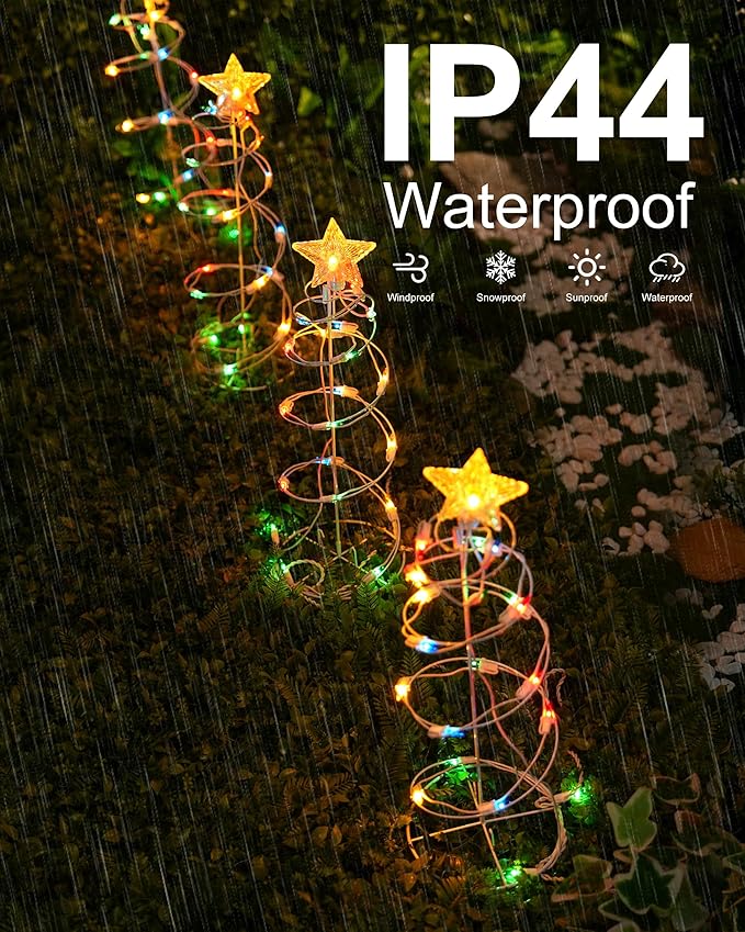 Spiral Christmas Tree Outdoor - 4 Pack Spiral Christmas Tree Pathway Lights Waterproof - Multicolor Spiral Lighted Xmas Trees Lights for Outside Garden Yard Porch, Christmas Decorations