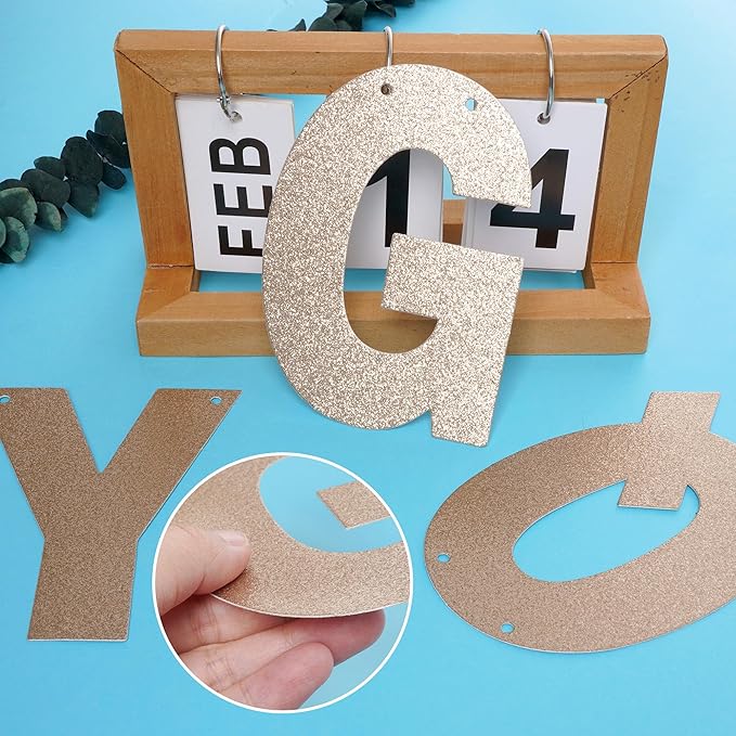 DIY Banner Kit with Letters Glitter Banner Letters Customizable Birthday Banners Graduation Banner Custom Party Hanging Banner for Graduation Wedding Party Baby Shower Decoration(Champagne)