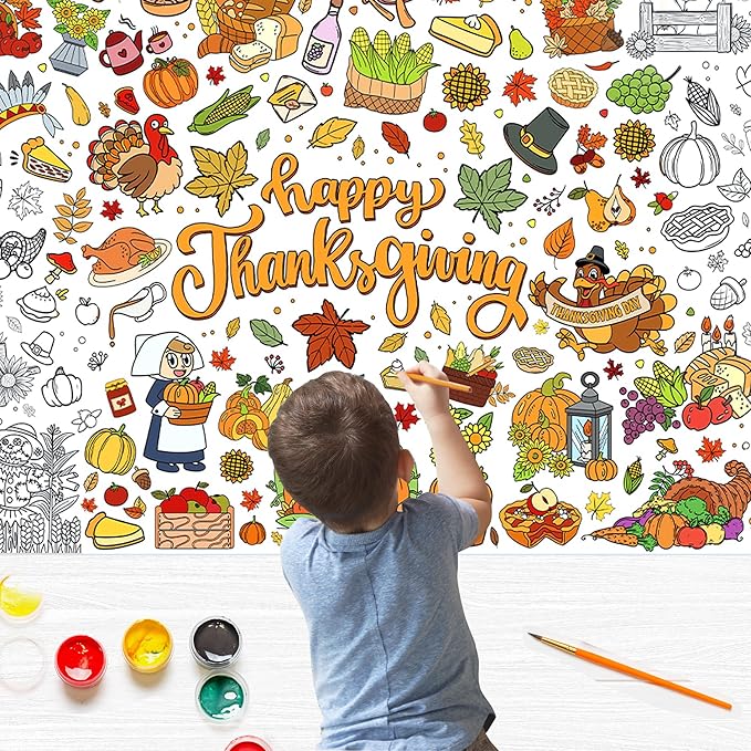 BCCSNNM Thanksgiving Giant Coloring Poster,Thanksgiving Crafts Paper Tablecloth DIY Drawing Blank Tablecover for Home Activity Party Supplies 31.5 x 72 Inch