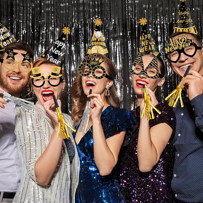 Openfly 24Pcs New Years Eve Party Supplies 2026 Happy New Years Party Headband Hats New Year Glasses New Year Noise Makers