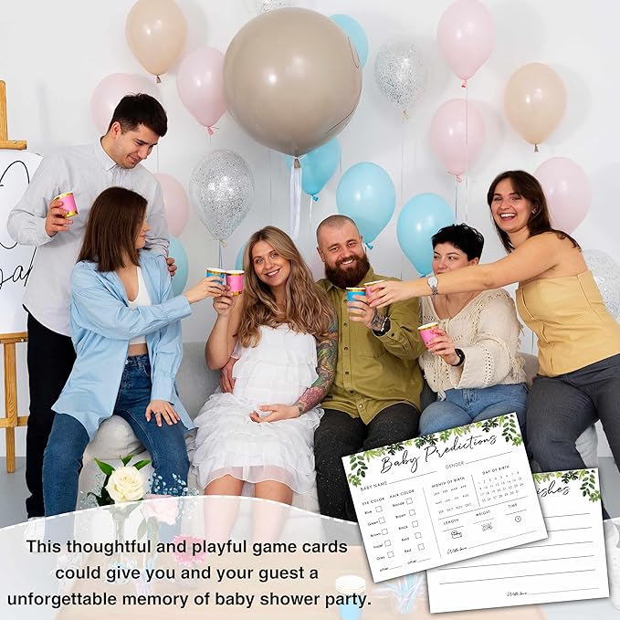 Baby Predictions and Advice Cards, 5" x 7" Minimalism Baby Shower Predictions Cards, Daily Party Games & Activities Favors for Newparents - G04