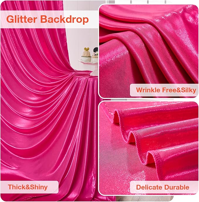 30x10 ft Wrinkle Free Hot Pink Sequin Backdrop Curtain for Parties-Thick Not Fall-Off Glitter Fuchsia Backdrop Drapes-8 Panels 5x10ft Shimmer Photo Back Drop Cloth for Wedding Birthday Photography
