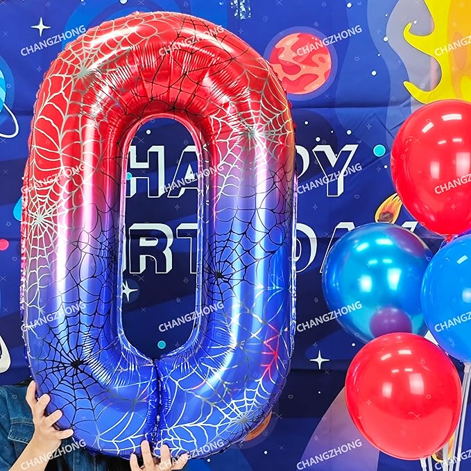 40 Inch Red and Blue Spider Theme Large Number 7 Balloon Giant Foil Birthday Balloons for Spider Theme Party Boy or Girl 7th Birthday Wedding Anniversary Baby Shower Party Decorations