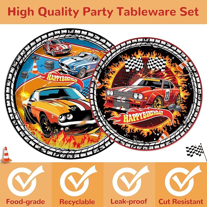 168PCS Race Car Party Supplies for Boys Plates and Napkins Cups Straws for Birthday Hot Car Party Themes for Kids Boys Racer Tableware Set 24 Guests