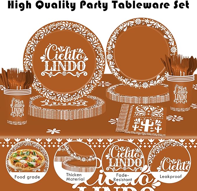 Cielito Lindo Party Decoration, Platos De Barro Mexicanos, Mexican Baby Shower Party Supplies, Mexican Theme Disposable Tableware Set , Talavera Party Decor, Serve 24