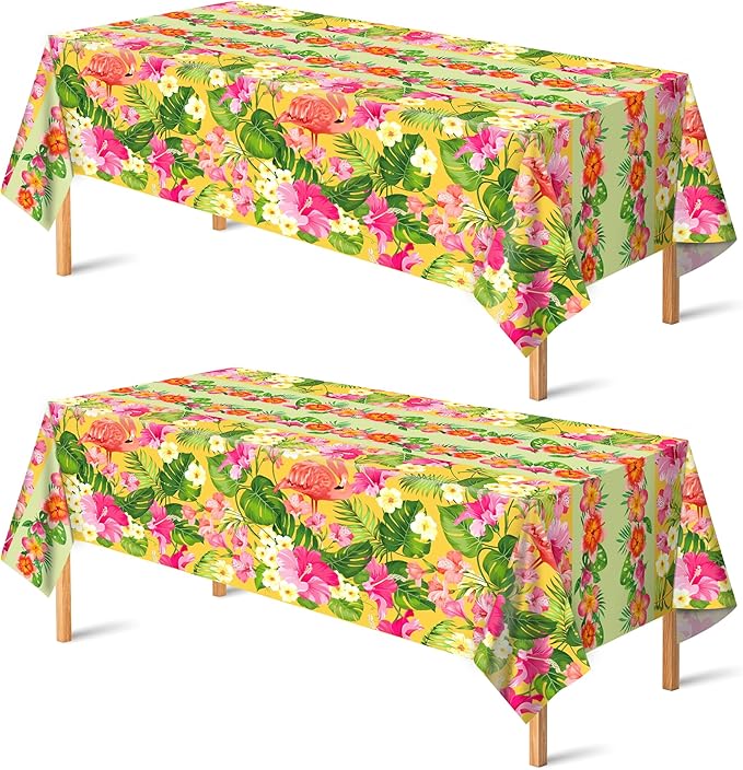 OHOME 2 Pack Luau Party Decorations - Plastic Tablecloth for Hawaiian Theme Party Decorations | Tropical Summer Beach Pool Birthday Backdrop Favors Supplies