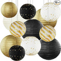Black and Gold Hanging Paper Lanterns Decorations Graduation 2026 12pcs Paper Lanterns Decorative for Great Gatsby Theme Birthday Retirement Party Decorations