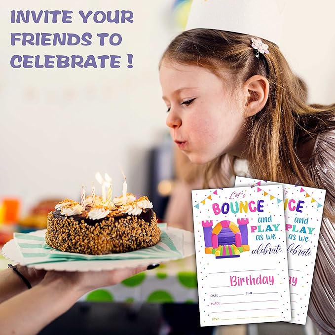 Bounce House Birthday Party Invitation, Bounce Themed Fill-In Invites for Man & Woman, 20 Invitations With Envelopes (4" X 6"), Adults Jumping Party Favors Decorations and Supplies -25