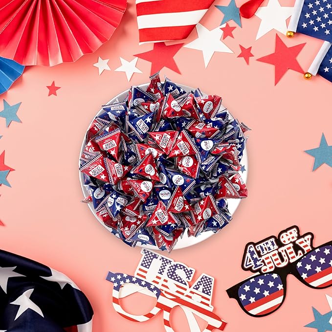 PartyWorks Patriotic Candy - 40 Count Bag - Popping Rocks Pouches - 4th of July Candies - Strawberry, Blue Raspberry Flavors - Individually Wrapped Triangles