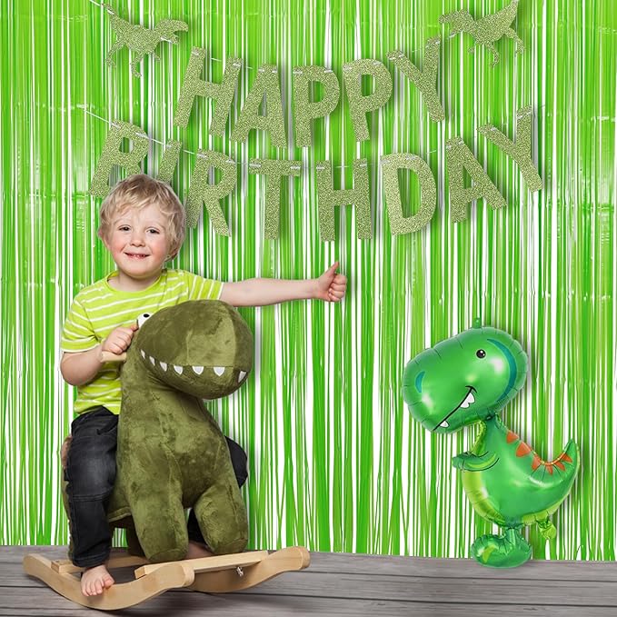 BRAVESHINE Pastel Green Streamers Party Backdrop Decoration - Tinsel Curtain Foil Fringe Backdrop for St Patricks Day/Birthday/Dinosaur/Lime Green/Frog Theme/Wizard Decorations - 3.2ft X 8.2ft