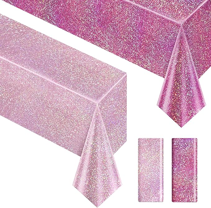 Pink & PalePink Holographic Tablecloth 40" x 108" Hot Pink Party Decoration Birthday Party Table Decor Iridescence Plastic Table Cloth for Baby Shower Bachelorette Party Supplies