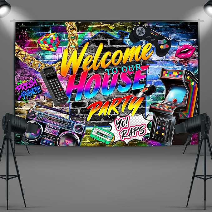 Imirell Hip Hop Graffiti Backdrop 7Wx5H Feet Retro Brick Wall Music Rock Punk 80s 90s House Party Photography Backgrounds Photo Shoot Decor Props Decoration Polyester Fabric