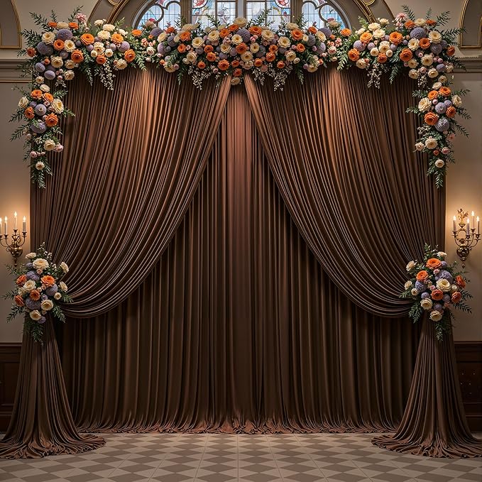 Dark Brown Backdrop Curtains-Wrinkle-Free Polyester Photography Drapes Party Curtain Background for Baby Shower Wedding Decorations- 40 X10FT