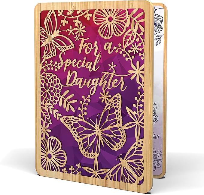 Daughter Birthday Card - | Made From Real Bamboo | 5" X 7" - 1 Pack (With Envelope) | Laser Cut, Butterfly Themed Card