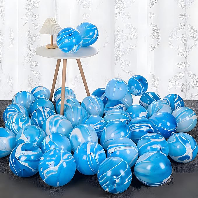Blue Tie Dye Balloons 30PCS 12 Inch Agate Marble Latex Swirl Balloons For Tie Dye Birthday Party Supplies,Candyland,Bachelorette,Fun Hippie Party Decorations