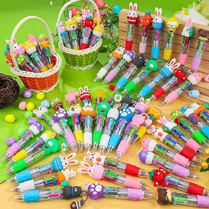 CZWZ 60Pcs Mini Multicolor Pens in One 4-in-1 Cute Pens Bulk for Kids, Ballpoint Pen for Birthdays and Children's Parties, Fun Gifts Assorted Ink Kawaii Pen(Easter)