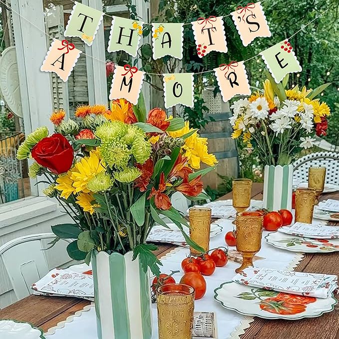 That's Amore Italian Themed Decorative Banner-Wedding Banner Hanging Garland for Bachelorette, Engagement or Wedding Party Decorations Bridal Shower Photo Prop Sign