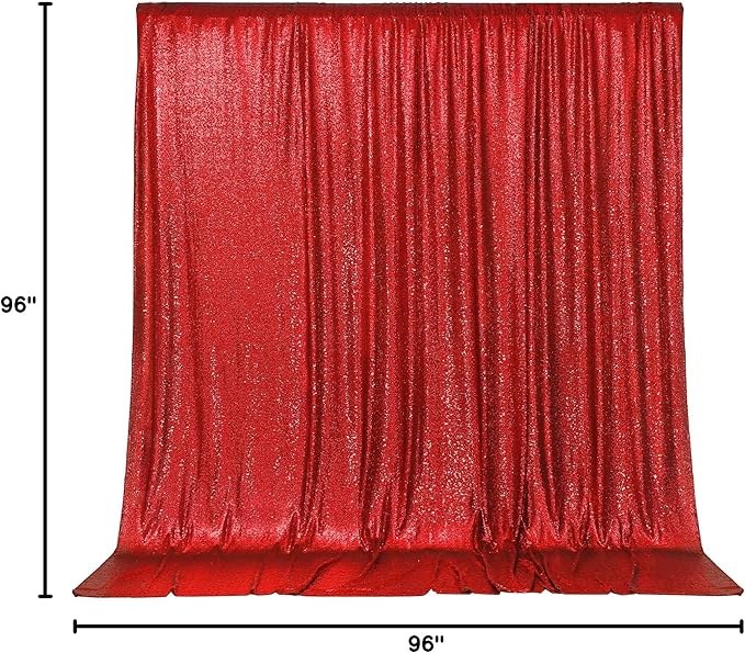 PartyDelight Red Sequin Backdrop 8x8ft - High Density 3mm Shimmer Sequin Background with 4-Inch Rod Pocket, Sparkly Photography Curtain for Wedding, Gala, Studio & Event Decoration