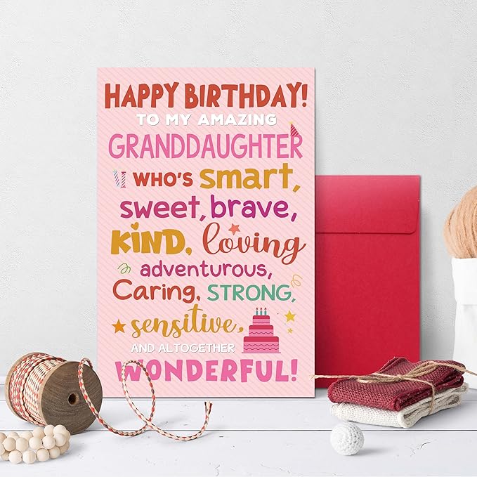 Happy Birthday Card for Granddaughter from Grandparents, Heartwarming Greeting with Positive Words Design, Birthday Card Gift for Granddaughter from Grandma or Grandpa
