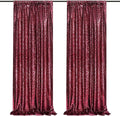 QueenDream 4x8FT Burgundy Red Backdrop Curtains Drape for Wedding Parties - Sequin Backdrop Panels Fabric for Birthday Graduation Home Decor（2 Panels 2ftx8ft
