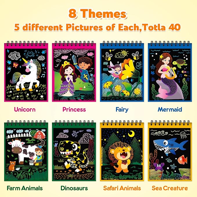 Mocoosy 24 Pack Scratch Art Party Favors for Kids Ages 4-8-12, Easter Basket Stuffers Bulk, Rainbow Scratch Notebook, Coloring Book Goodie Bag Stuffers Toddler Boy Girl Birthday Gifts Classroom Prizes
