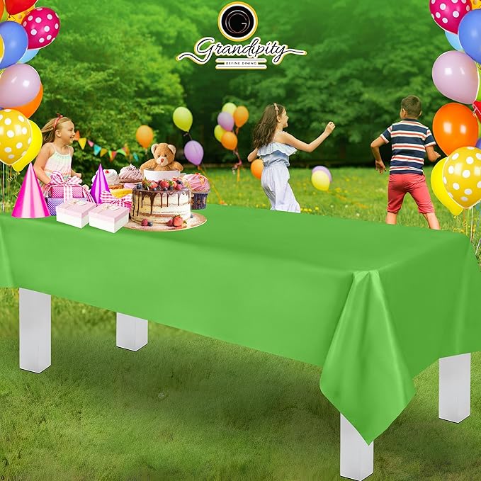Grandipity 12 Pack Premium Disposable Plastic Tablecloth 54 Inch. x 108 Inch. Decorative Rectangle Table Cover - Lime Green