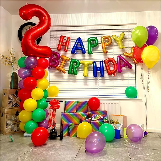 16 Inch Happy Birthday Banner Balloon, Rainbow Happy Birthday Letters Foil Balloons, Self Inflating Multicolor HBD Balloons Bunting for Kids Girls Boys Colorful Bday Party Decorations
