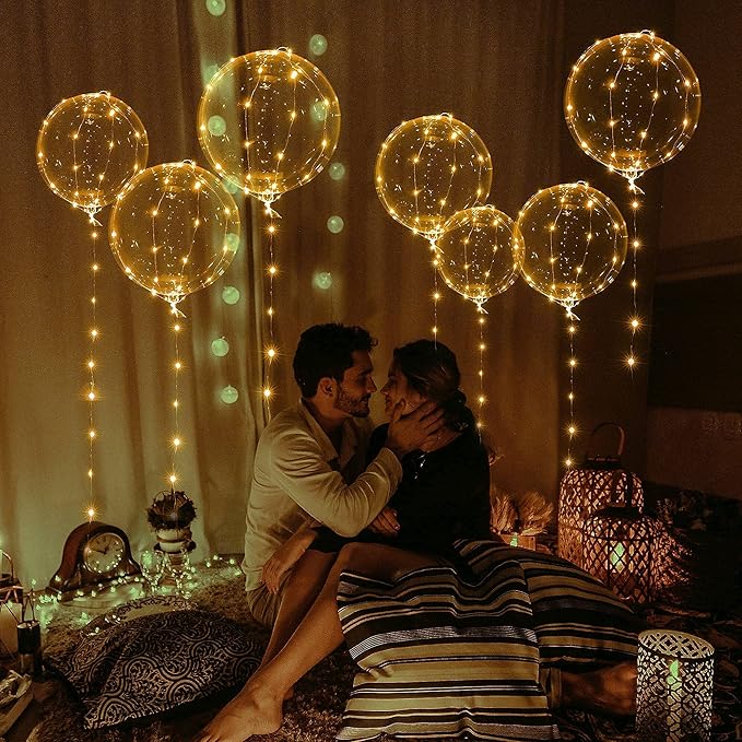 Weewooday Lighted up Balloons, 7 Packs 20 Inch Valentines Bobo Balloons with 10ft LED String Lights for Valentines Day Wedding Christmas Birthday Decoration(Warm White)
