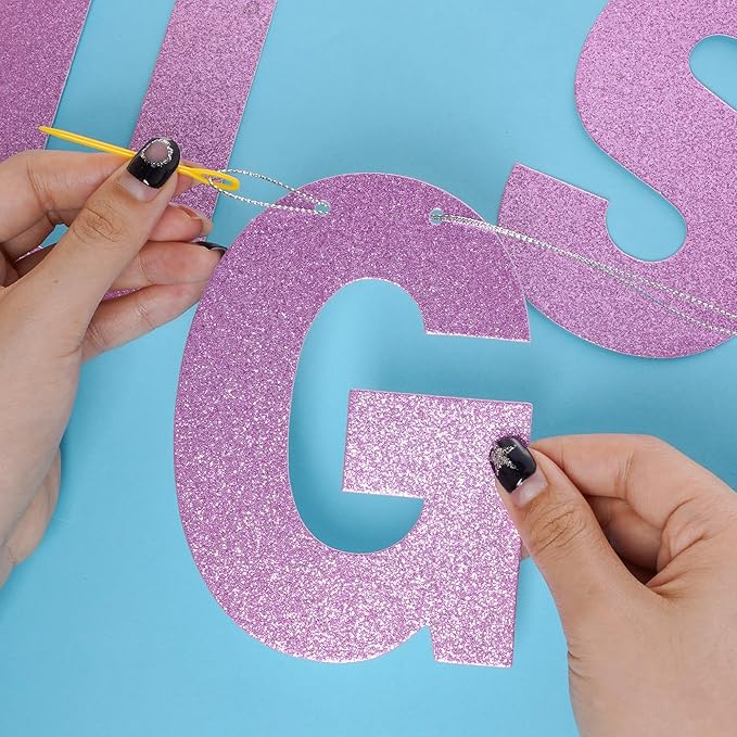 DIY Banner Kit with Letters Glitter Pink Customizable Birthday Graduation Banner Custom Party Hanging Banners for Graduation Wedding Party Baby Shower Decoration (Pink)