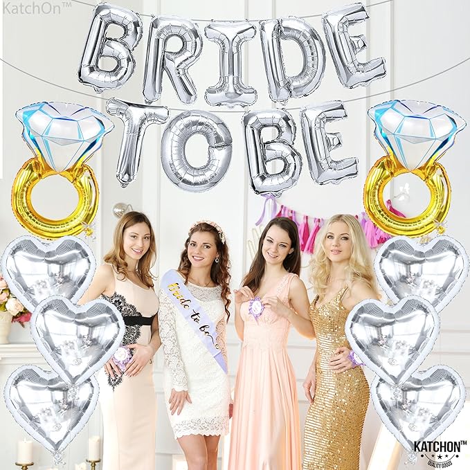 KatchOn, Silver Bride To Be Balloons Set - Pack of 17 | Bride Balloons for Bachelorette Party Decorations, Bride To Be Decorations | Bachelorette Balloons for Bridal Shower Decorations Bridal Sign