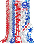 4th of July Accessories, 24PCS Fourth of July Patriotic Beads Necklaces Bulk, Independence Day Red Blue White Stars Round Beads, Patriotic Necklace for Parade Party Favors Decorations